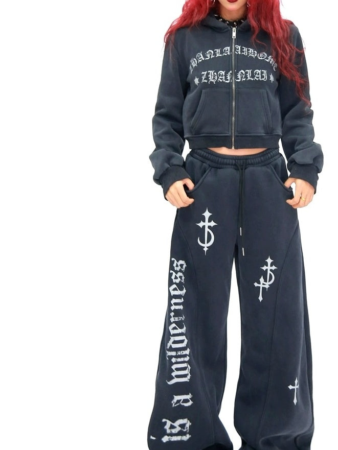 NANAICHILLI Soft Cotton Zip Hooded Long Sleeve Slim Casual Hoodie Jogger Unisex Set