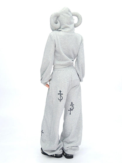 NANAICHILLI Soft Cotton Zip Hooded Long Sleeve Slim Casual Hoodie Jogger Unisex Set