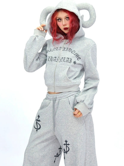NANAICHILLI Soft Cotton Zip Hooded Long Sleeve Slim Casual Hoodie Jogger Unisex Set