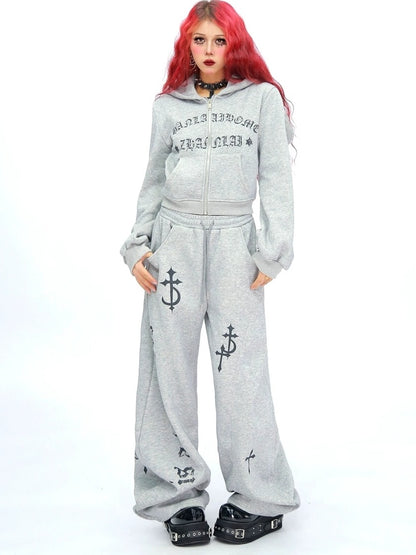 NANAICHILLI Soft Cotton Zip Hooded Long Sleeve Slim Casual Hoodie Jogger Unisex Set