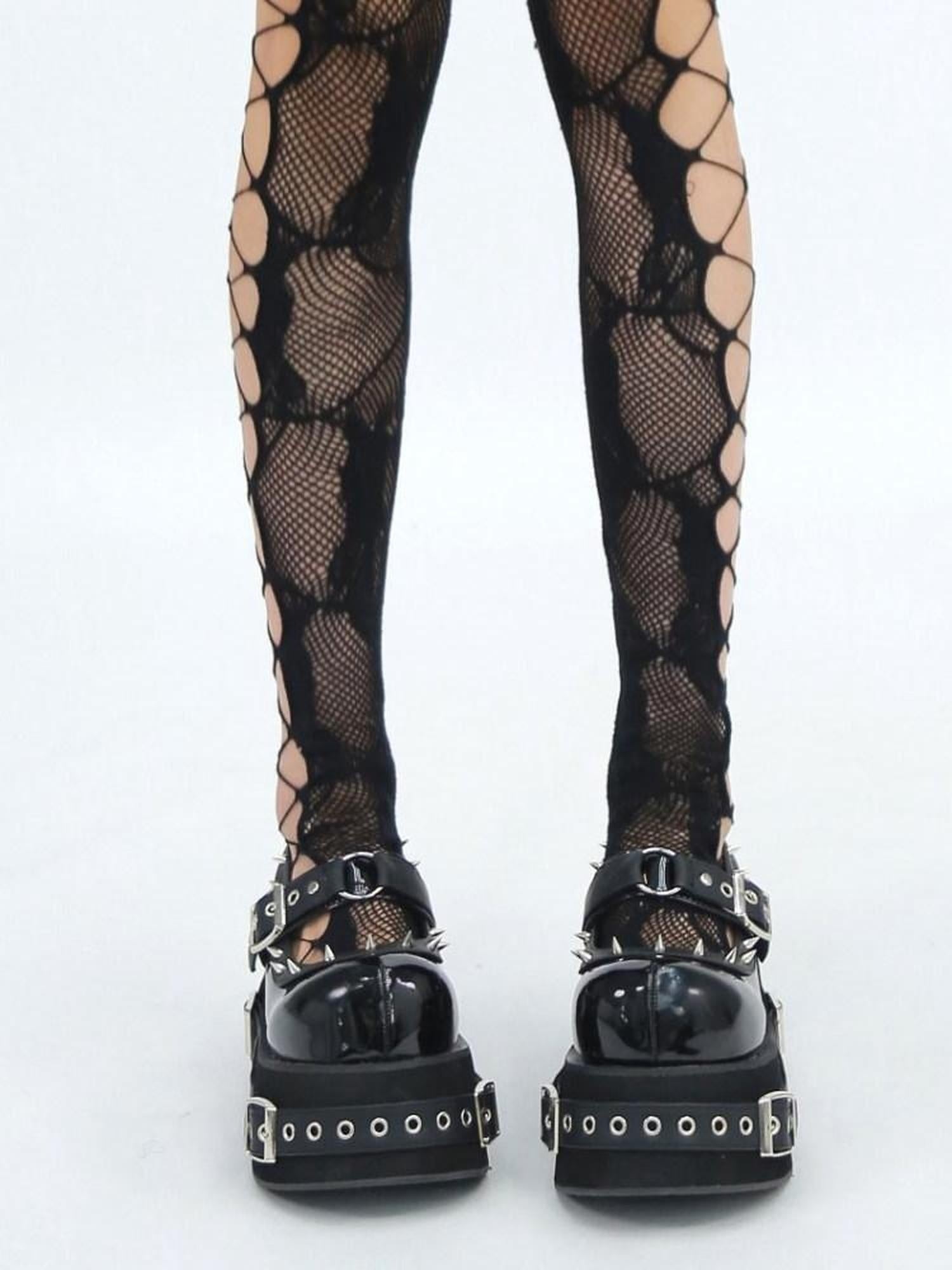 NANAICHILLI Studded Super High Heel Mary Jane Platform Round Toe Pu Non Slip Black Shoes