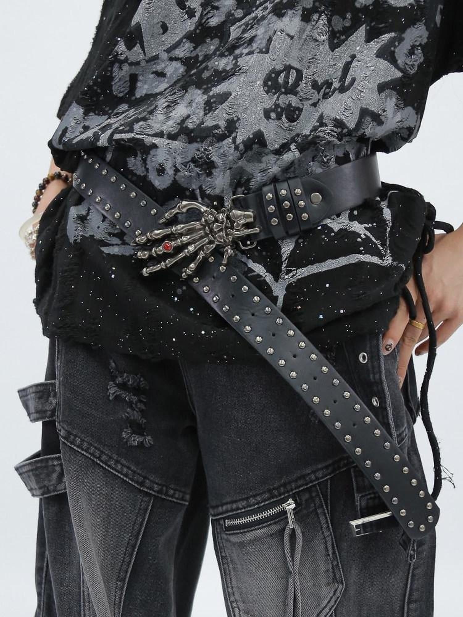 NANAICHILLI Studded Versatile Pu Leather Black Unisex Youth Fashion Accessory Belt