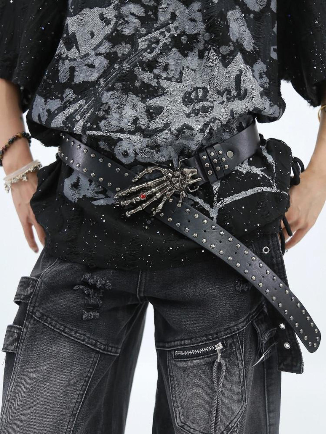 NANAICHILLI Studded Versatile Pu Leather Black Unisex Youth Fashion Accessory Belt