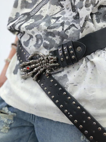 NANAICHILLI Studded Versatile Pu Leather Black Unisex Youth Fashion Accessory Belt