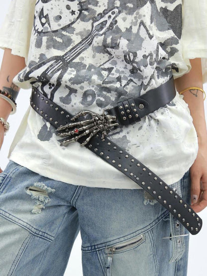 NANAICHILLI Studded Versatile Pu Leather Black Unisex Youth Fashion Accessory Belt
