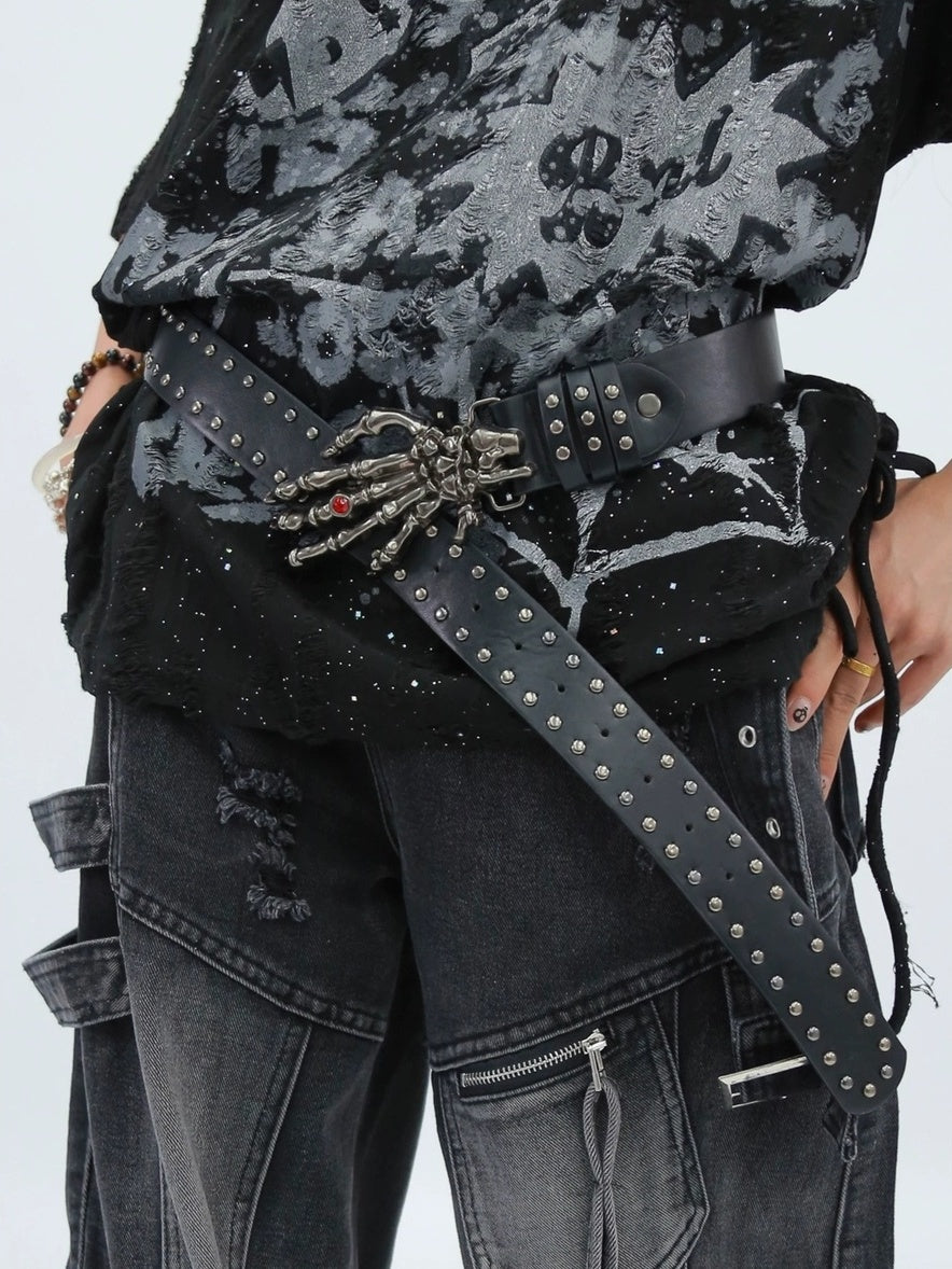 NANAICHILLI Studded Versatile Pu Leather Black Unisex Youth Fashion Accessory Belt