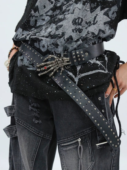 NANAICHILLI Studded Versatile Pu Leather Black Unisex Youth Fashion Accessory Belt