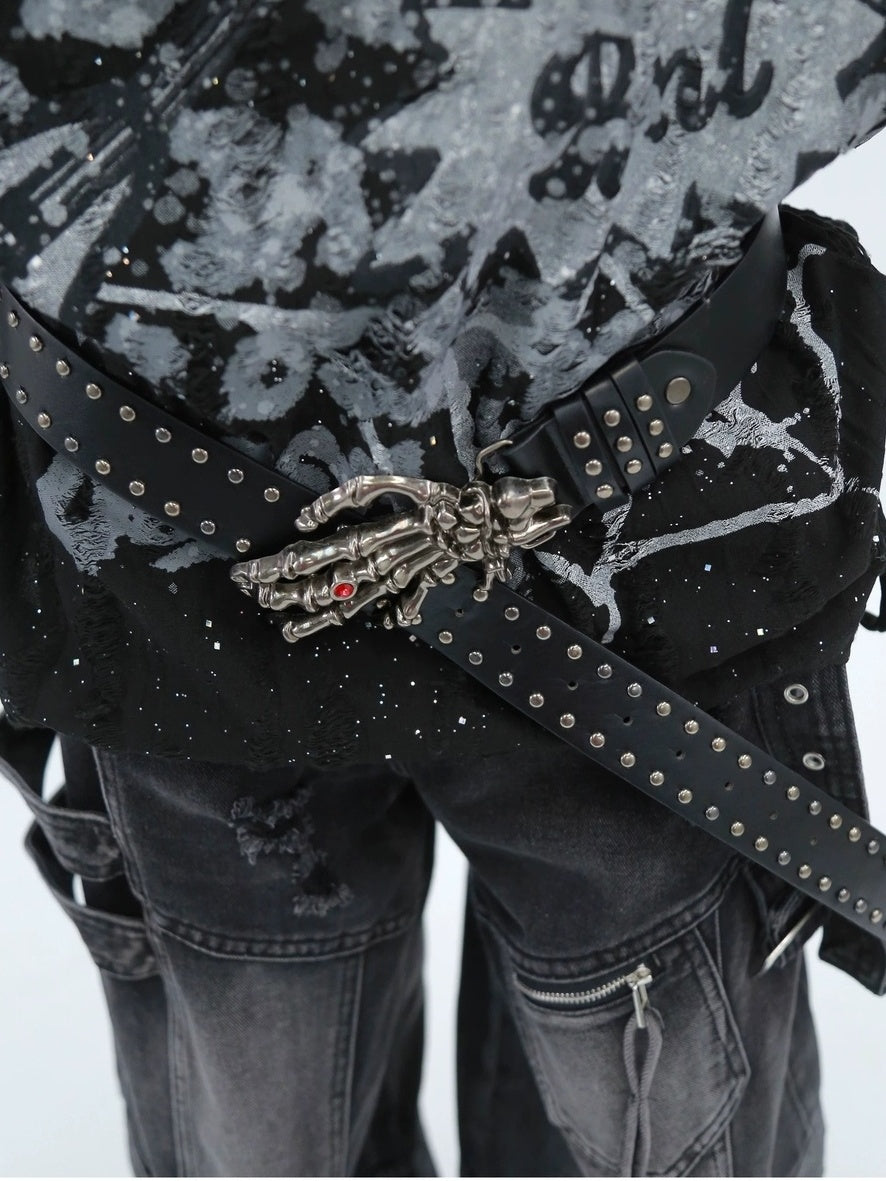 NANAICHILLI Studded Versatile Pu Leather Black Unisex Youth Fashion Accessory Belt