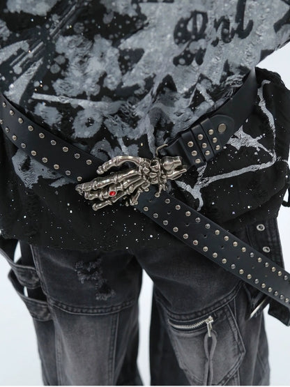 NANAICHILLI Studded Versatile Pu Leather Black Unisex Youth Fashion Accessory Belt