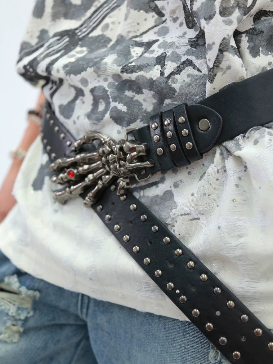 NANAICHILLI Studded Versatile Pu Leather Black Unisex Youth Fashion Accessory Belt