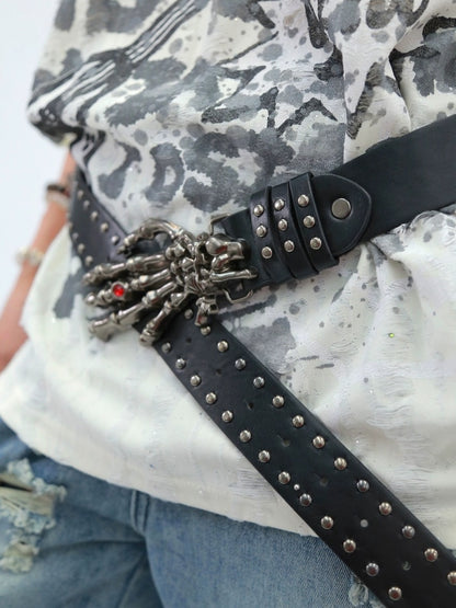 NANAICHILLI Studded Versatile Pu Leather Black Unisex Youth Fashion Accessory Belt