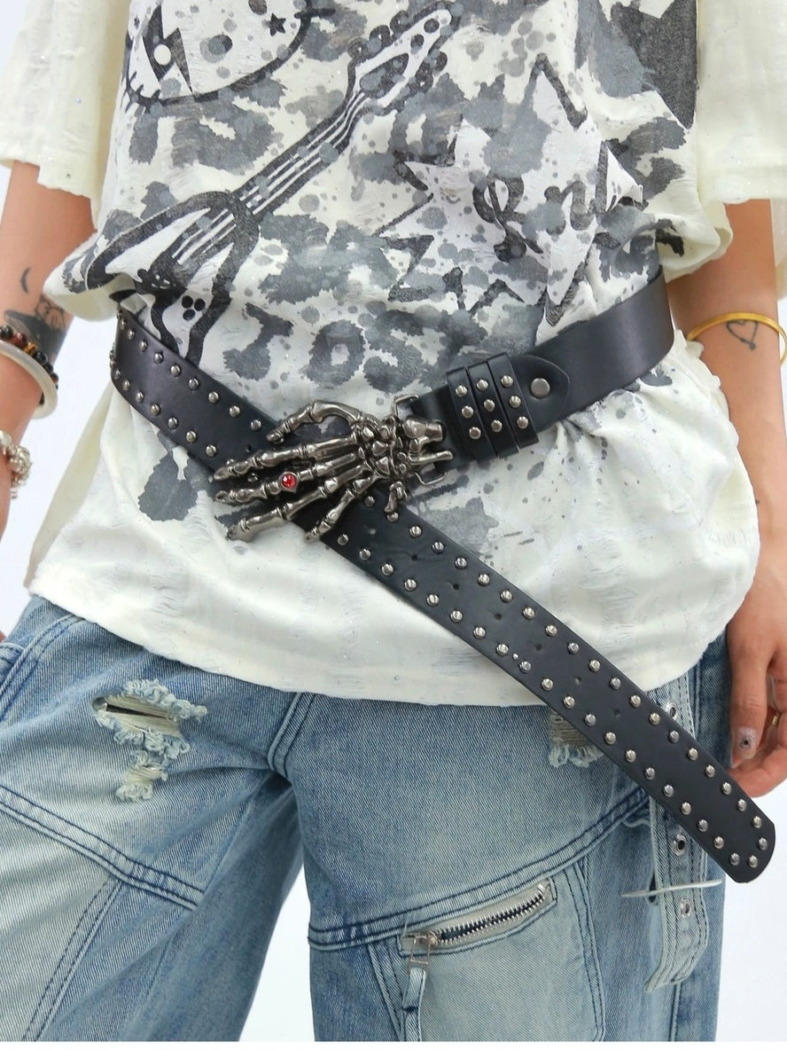 NANAICHILLI Studded Versatile Pu Leather Black Unisex Youth Fashion Accessory Belt