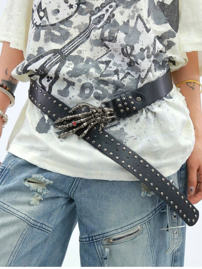 NANAICHILLI Studded Versatile Pu Leather Black Unisex Youth Fashion Accessory Belt