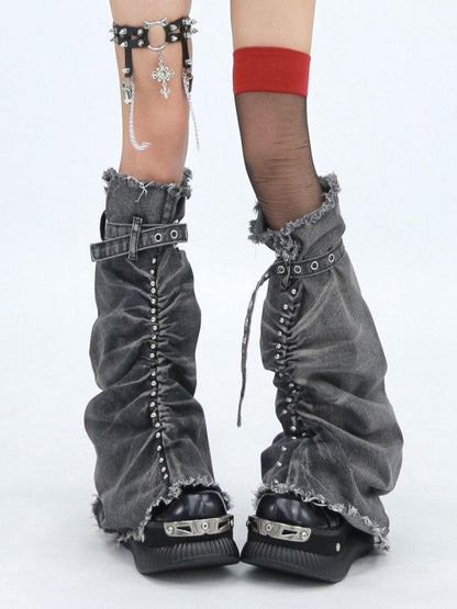 NANAICHILLI Thermal Thick Cable Knit Boot Cover Black Fashion Dance Leg Warmers