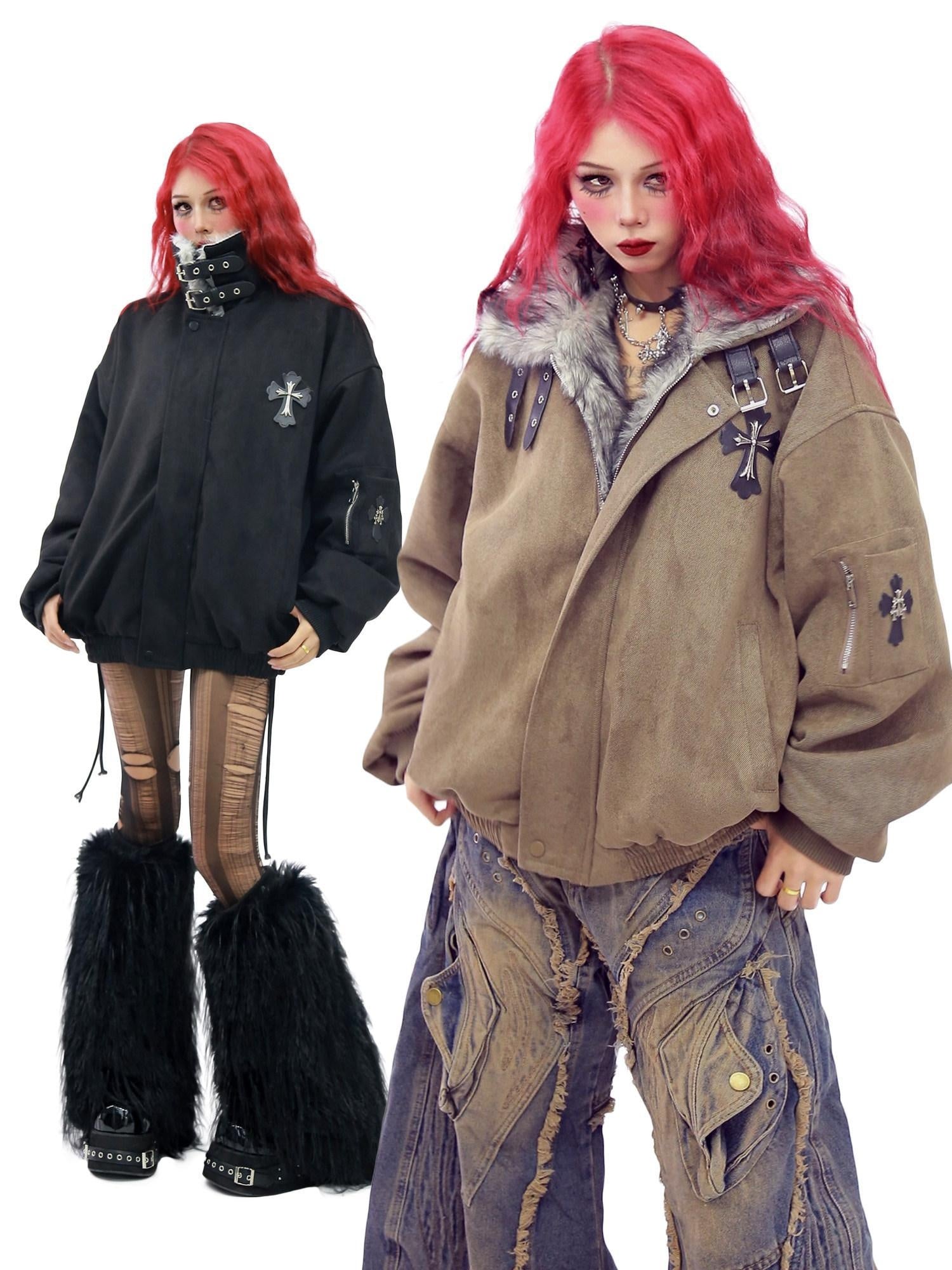 NANAICHILLI Thick Cotton Lined Pocketed Street Oversized Unisex Zip Polyester Puffer Jacket