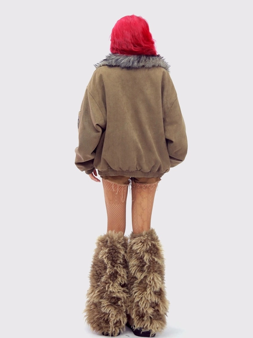 NANAICHILLI Thick Cotton Lined Pocketed Street Oversized Unisex Zip Polyester Puffer Jacket