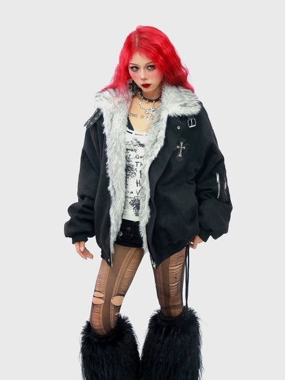 NANAICHILLI Thick Cotton Lined Pocketed Street Oversized Unisex Zip Polyester Puffer Jacket