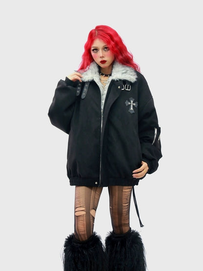 NANAICHILLI Thick Cotton Lined Pocketed Street Oversized Unisex Zip Polyester Puffer Jacket