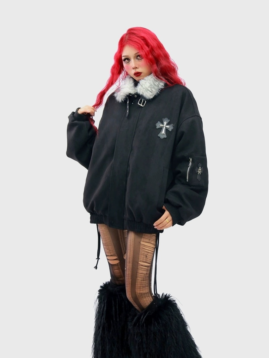 NANAICHILLI Thick Cotton Lined Pocketed Street Oversized Unisex Zip Polyester Puffer Jacket