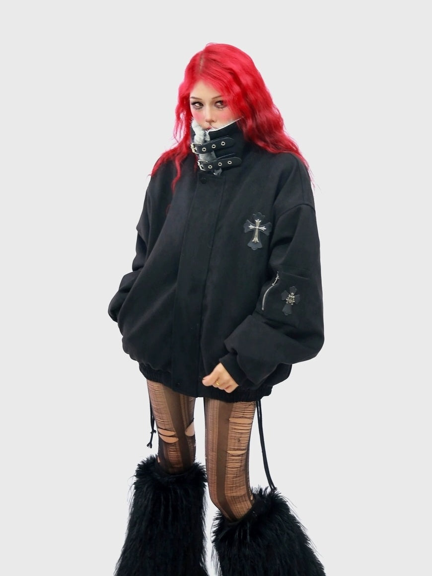 NANAICHILLI Thick Cotton Lined Pocketed Street Oversized Unisex Zip Polyester Puffer Jacket