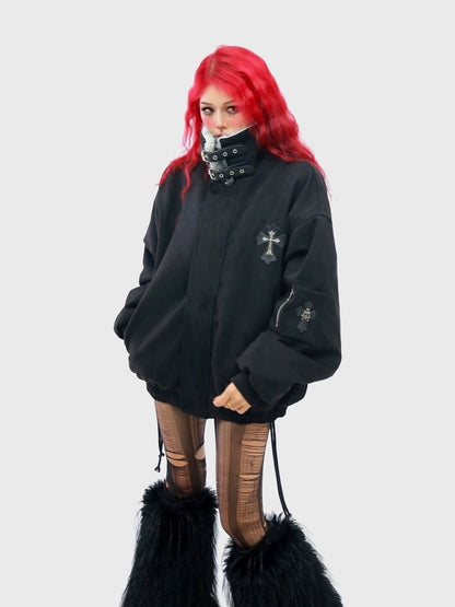 NANAICHILLI Thick Cotton Lined Pocketed Street Oversized Unisex Zip Polyester Puffer Jacket