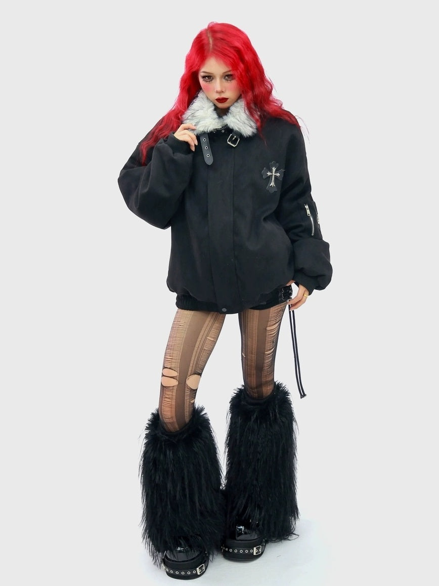 NANAICHILLI Thick Cotton Lined Pocketed Street Oversized Unisex Zip Polyester Puffer Jacket