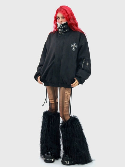 NANAICHILLI Thick Cotton Lined Pocketed Street Oversized Unisex Zip Polyester Puffer Jacket