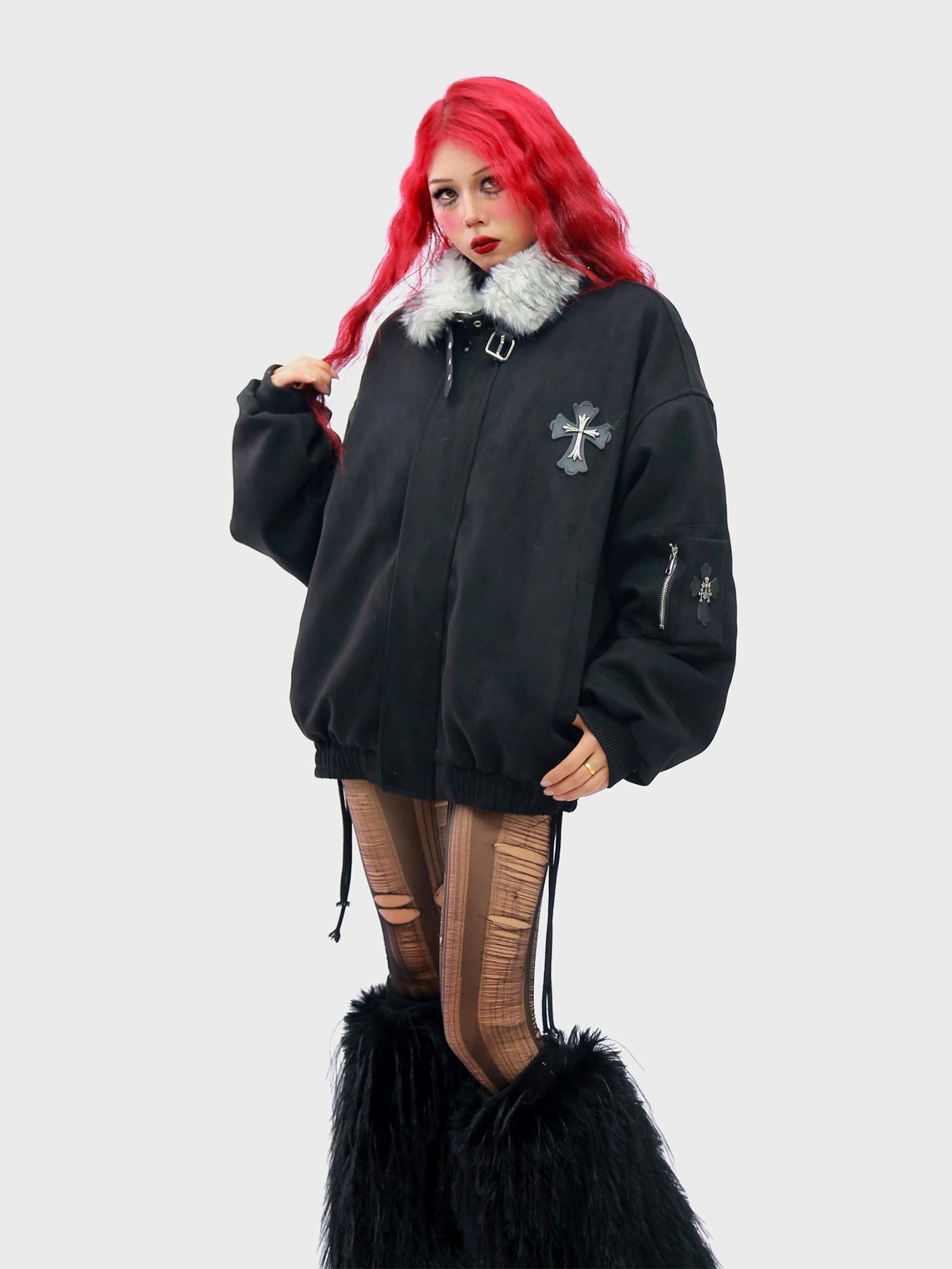 NANAICHILLI Thick Cotton Lined Pocketed Street Oversized Unisex Zip Polyester Puffer Jacket