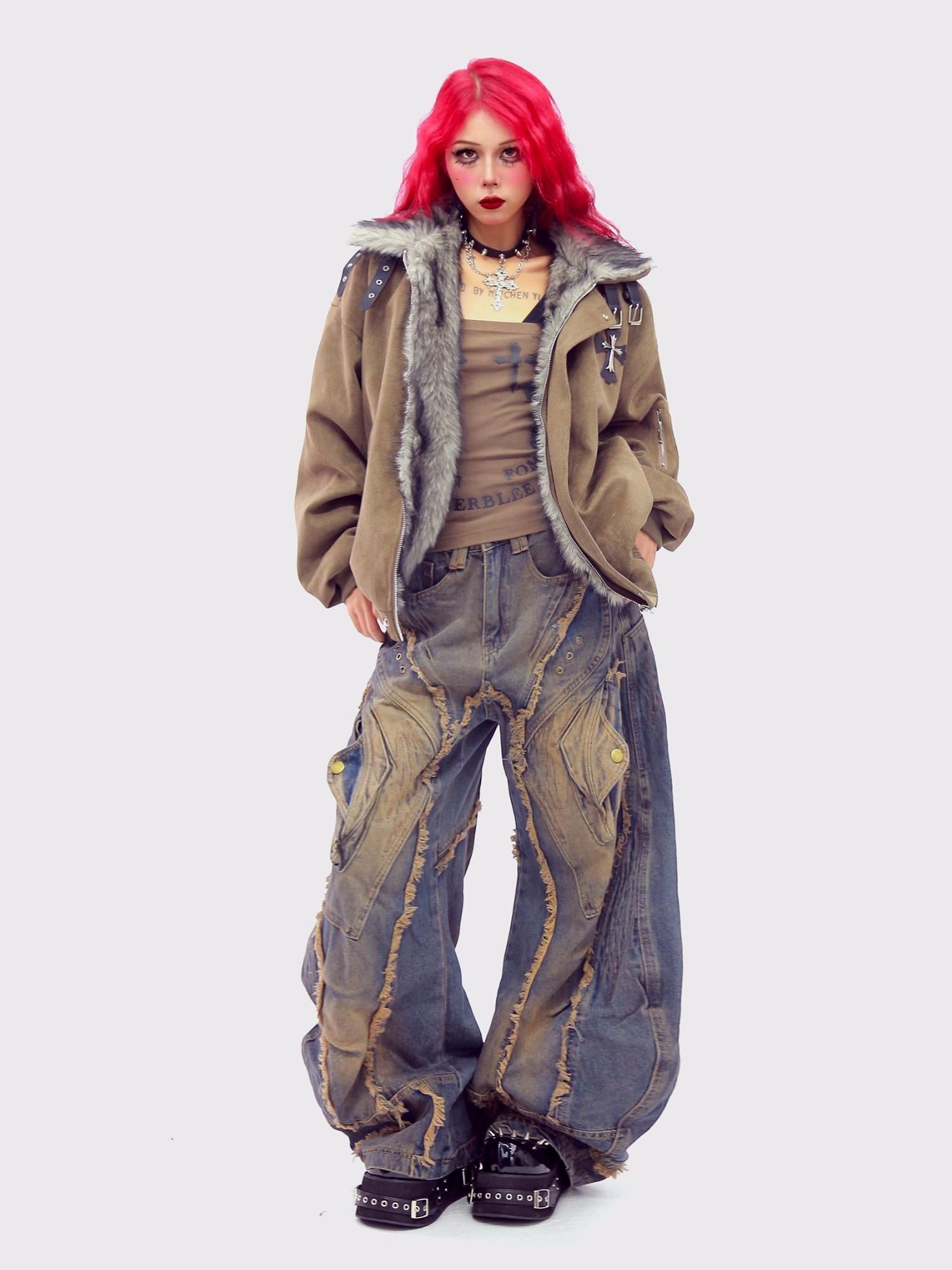 NANAICHILLI Thick Cotton Lined Pocketed Street Oversized Unisex Zip Polyester Puffer Jacket