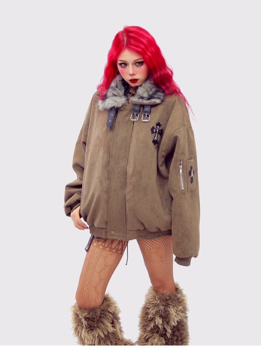 NANAICHILLI Thick Cotton Lined Pocketed Street Oversized Unisex Zip Polyester Puffer Jacket