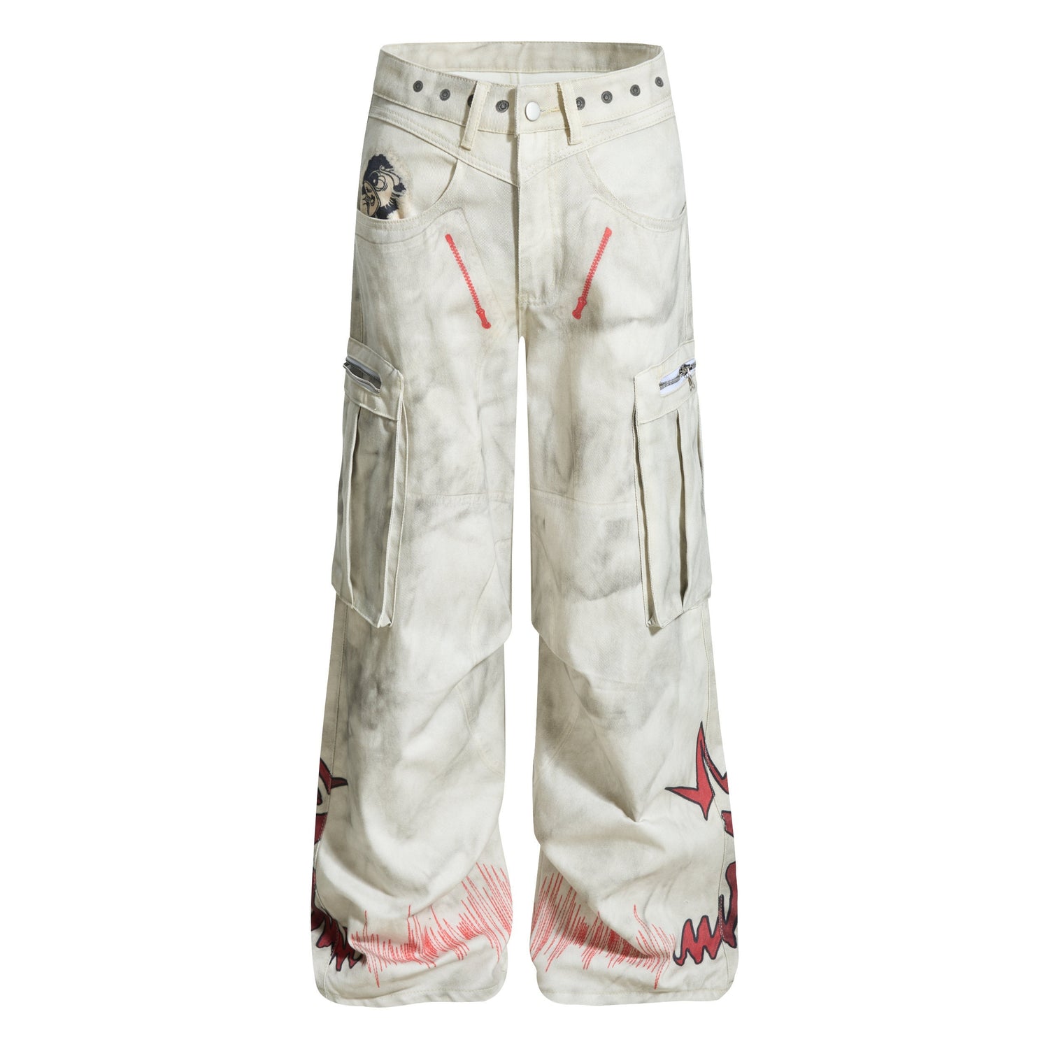 NANAICHILLI_Tie_Dye_Graffiti_Distressed_Multi_Pocket_Cargo_Women&