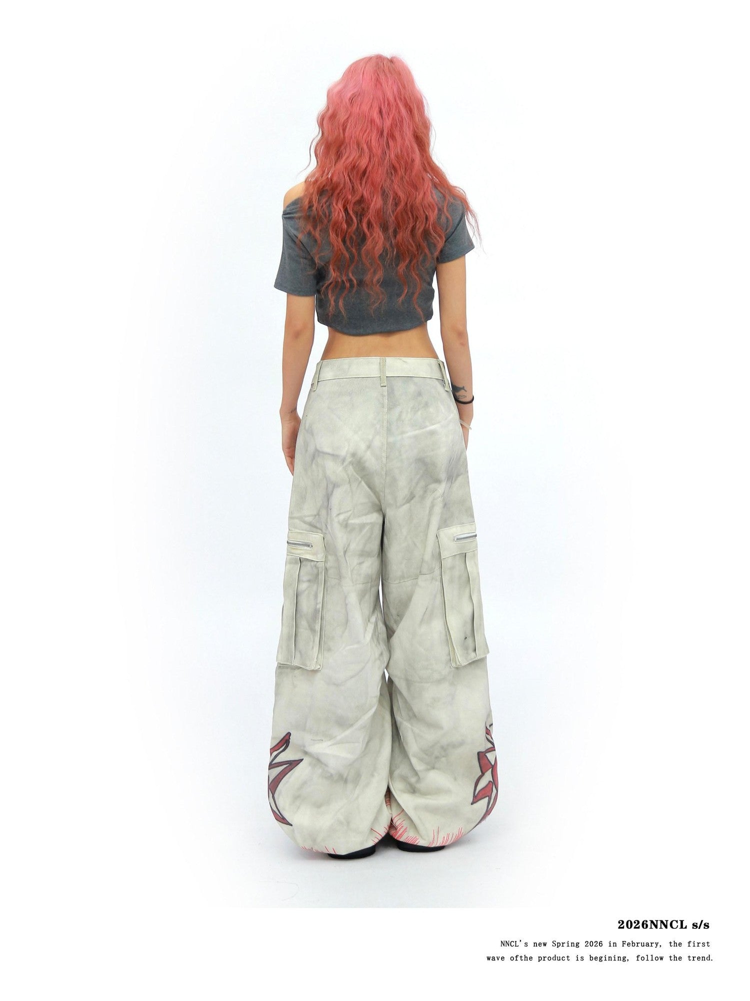 NANAICHILLI Tie Dye Graffiti Distressed Multi Pocket Cargo Women&