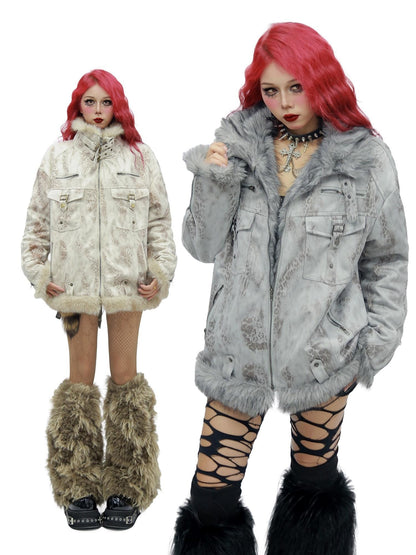 NANAICHILLI Tie Dye Patchwork Loose Fit Street Unisex Cotton Stand Collar Puffer Jacket