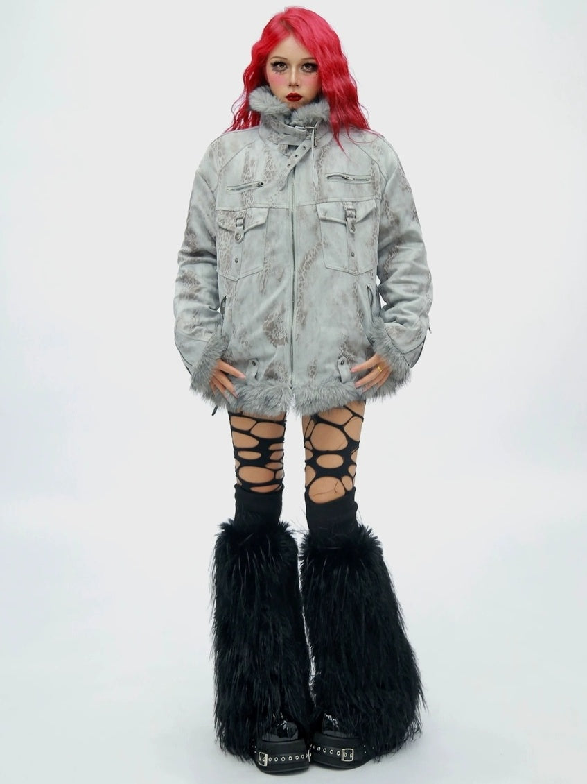 NANAICHILLI Tie Dye Patchwork Loose Fit Street Unisex Cotton Stand Collar Puffer Jacket