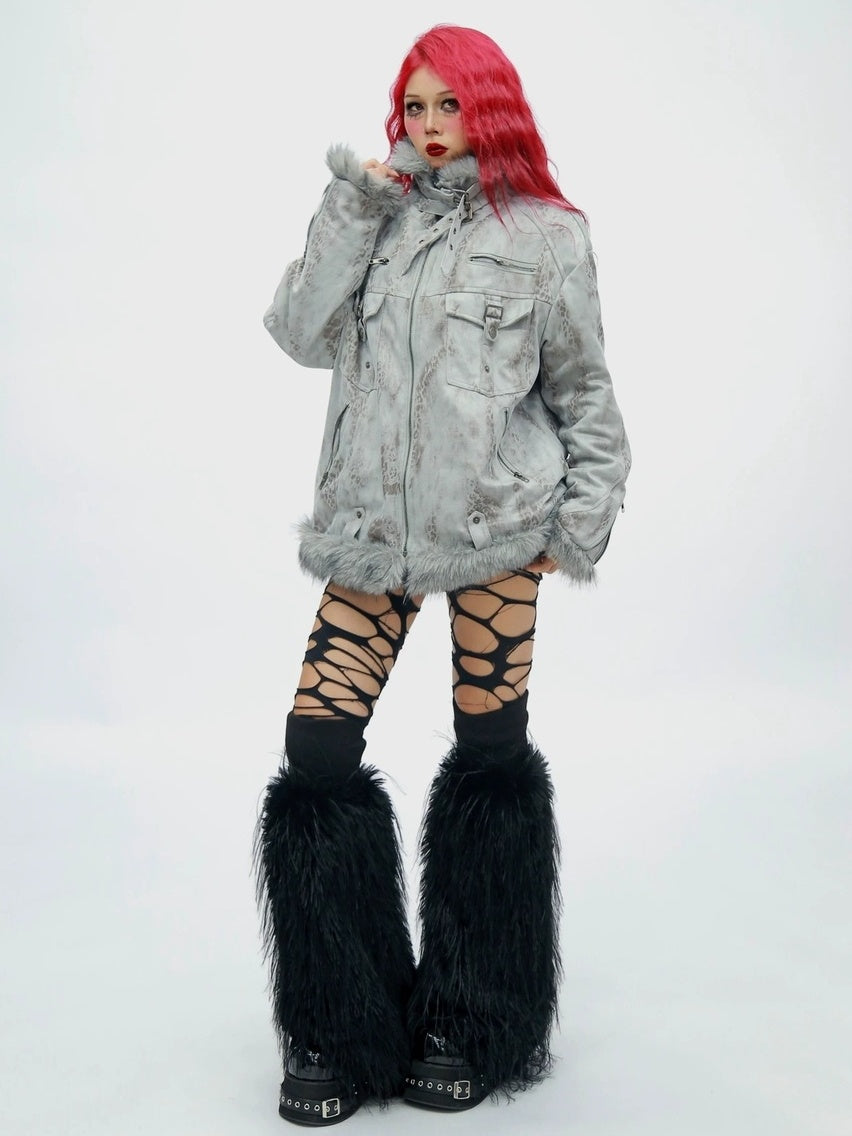 NANAICHILLI Tie Dye Patchwork Loose Fit Street Unisex Cotton Stand Collar Puffer Jacket