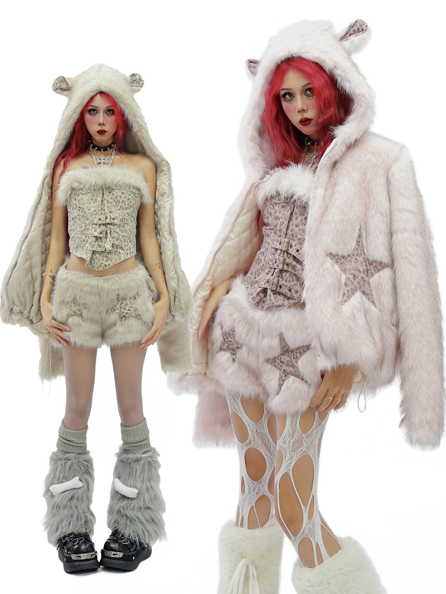 NANAICHILLI Warm Thick Hooded Embroidered Contrast Sexy Women Casual Pink Tan Puffer Jacket