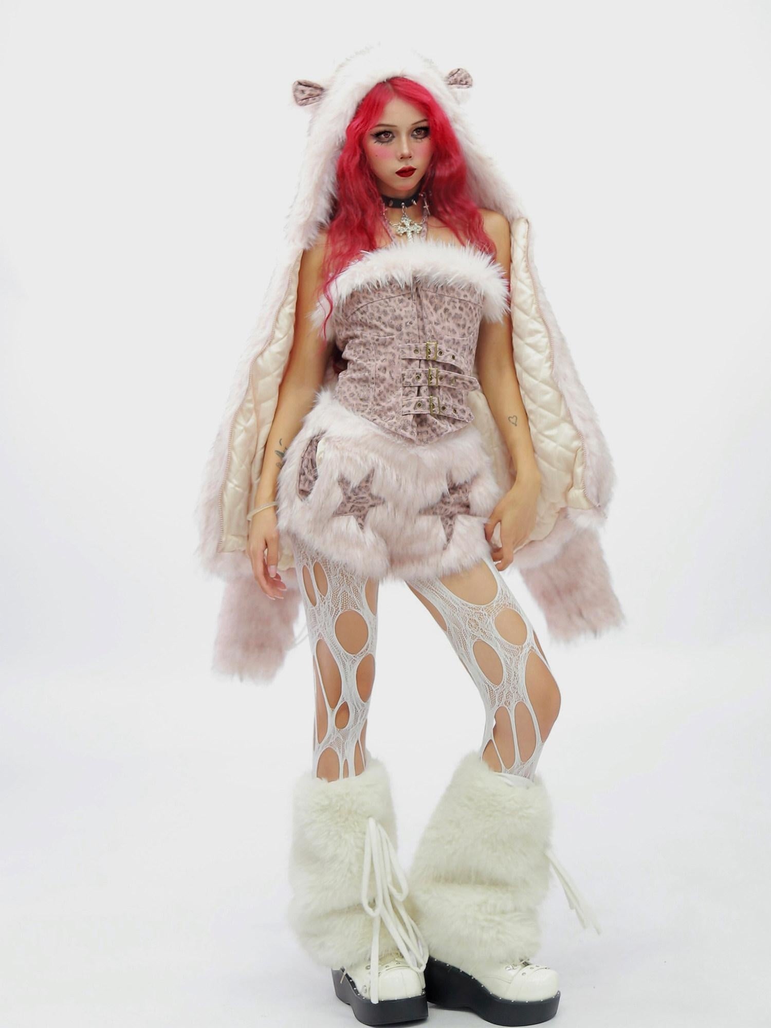 NANAICHILLI Warm Thick Hooded Embroidered Contrast Sexy Women Casual Pink Tan Puffer Jacket