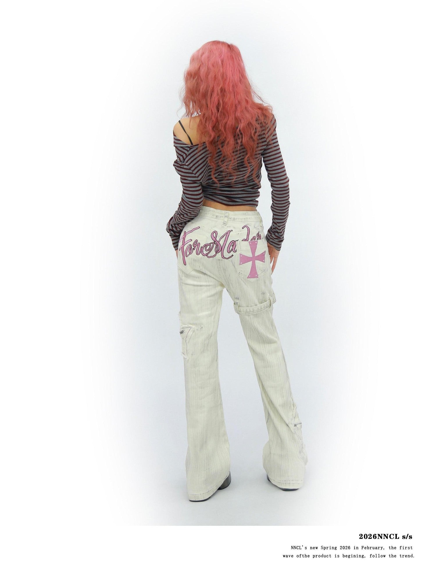 NANAICHILLI White Star Print Slim Multi Pocket Cargo Women&
