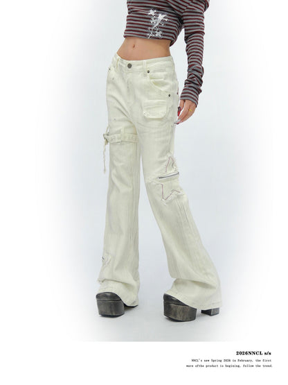 NANAICHILLI White Star Print Slim Multi Pocket Cargo Women&