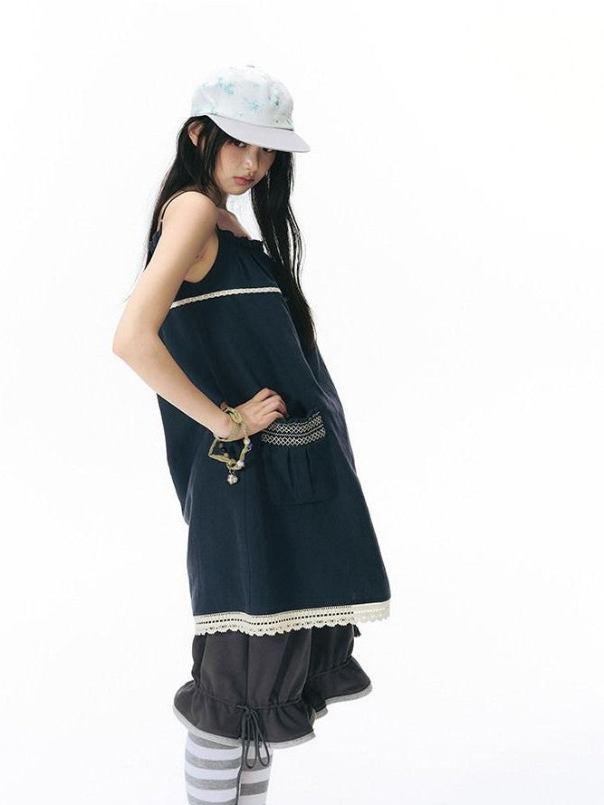 NAPSNAPS A Line Gathered Pocket Lace Trim Women&