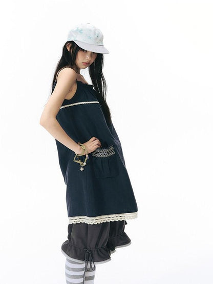 NAPSNAPS A Line Gathered Pocket Lace Trim Women&