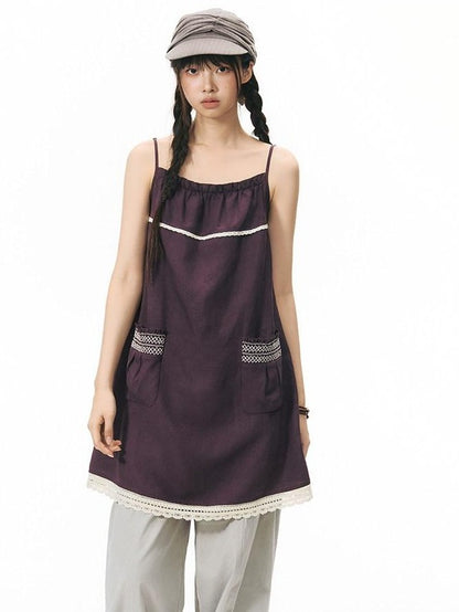 NAPSNAPS A Line Gathered Pocket Lace Trim Women&