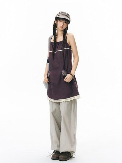 NAPSNAPS A Line Gathered Pocket Lace Trim Women&