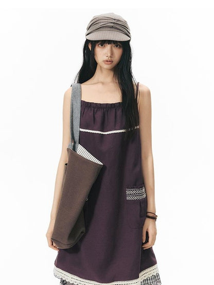 NAPSNAPS A Line Gathered Pocket Lace Trim Women&
