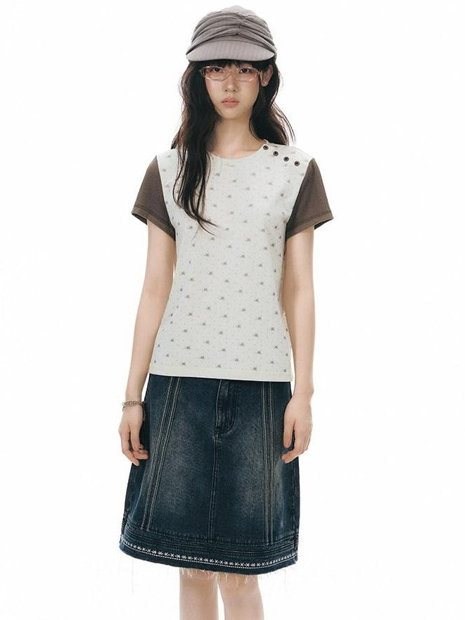 NAPSNAPS Allover Animal Colorblock Diagonal Placket Knit Women&