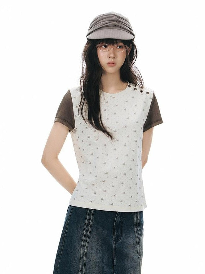 NAPSNAPS Allover Animal Colorblock Diagonal Placket Knit Women&