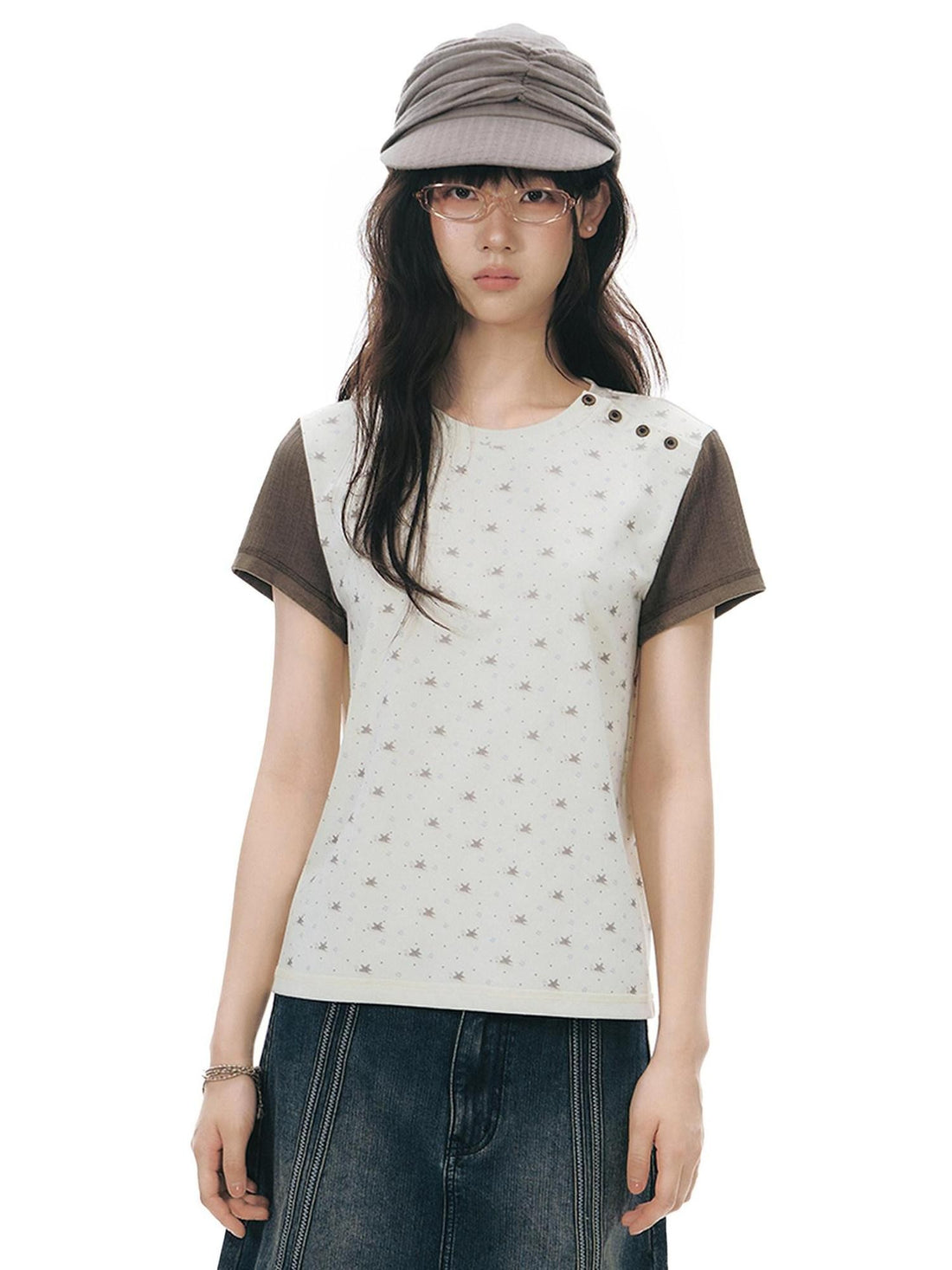 NAPSNAPS Allover Animal Colorblock Diagonal Placket Knit Women&