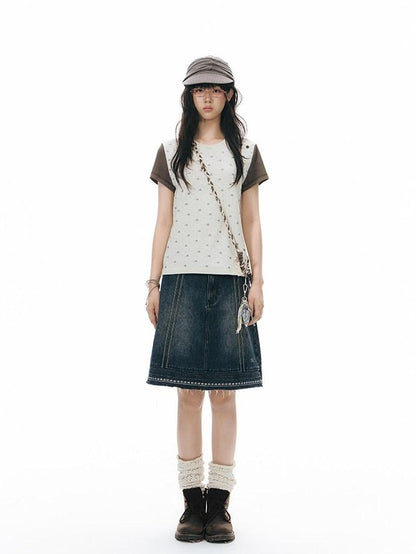 NAPSNAPS Allover Animal Colorblock Diagonal Placket Knit Women&