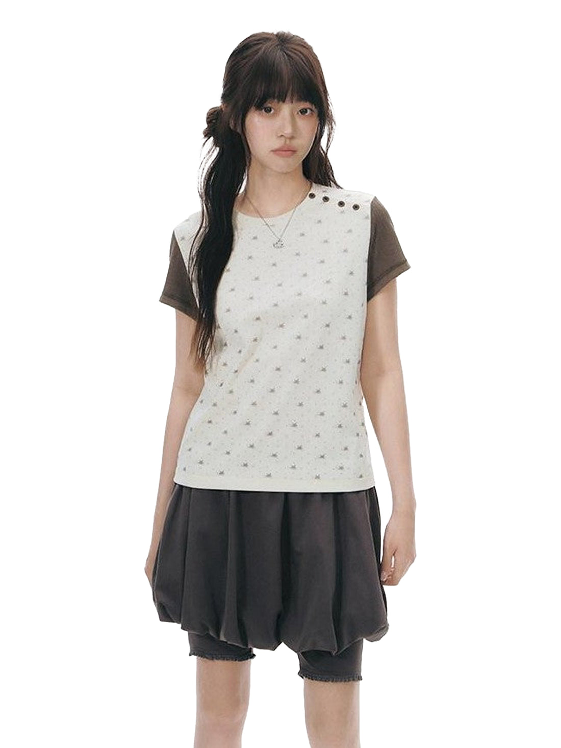 NAPSNAPS Allover Animal Colorblock Diagonal Placket Knit Women&