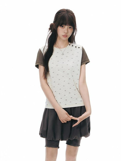 NAPSNAPS Allover Animal Colorblock Diagonal Placket Knit Women&